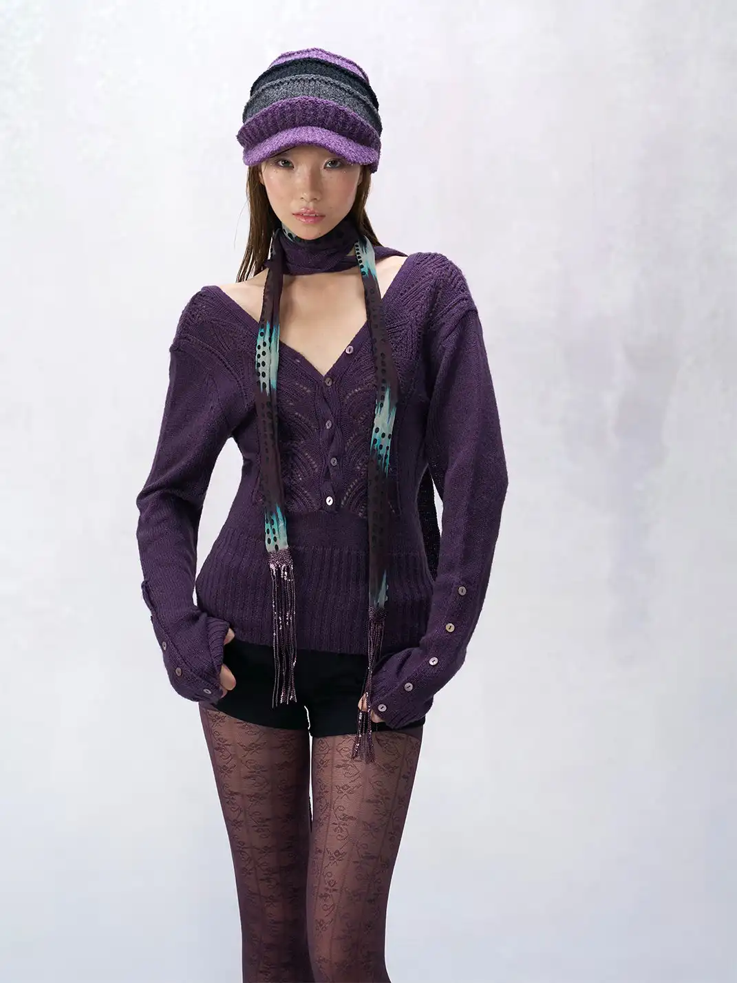 Flowers birds Market | Two-Way V-Neck Knitted Openwork Top