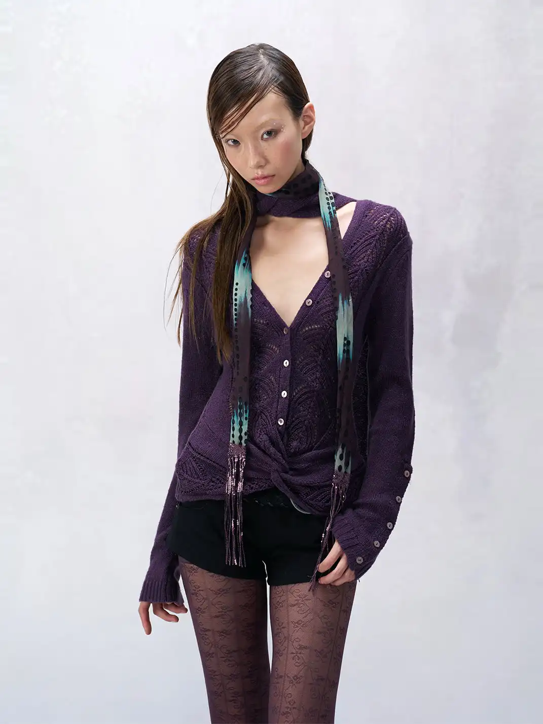 Flowers birds Market | Two-Way V-Neck Knitted Openwork Top