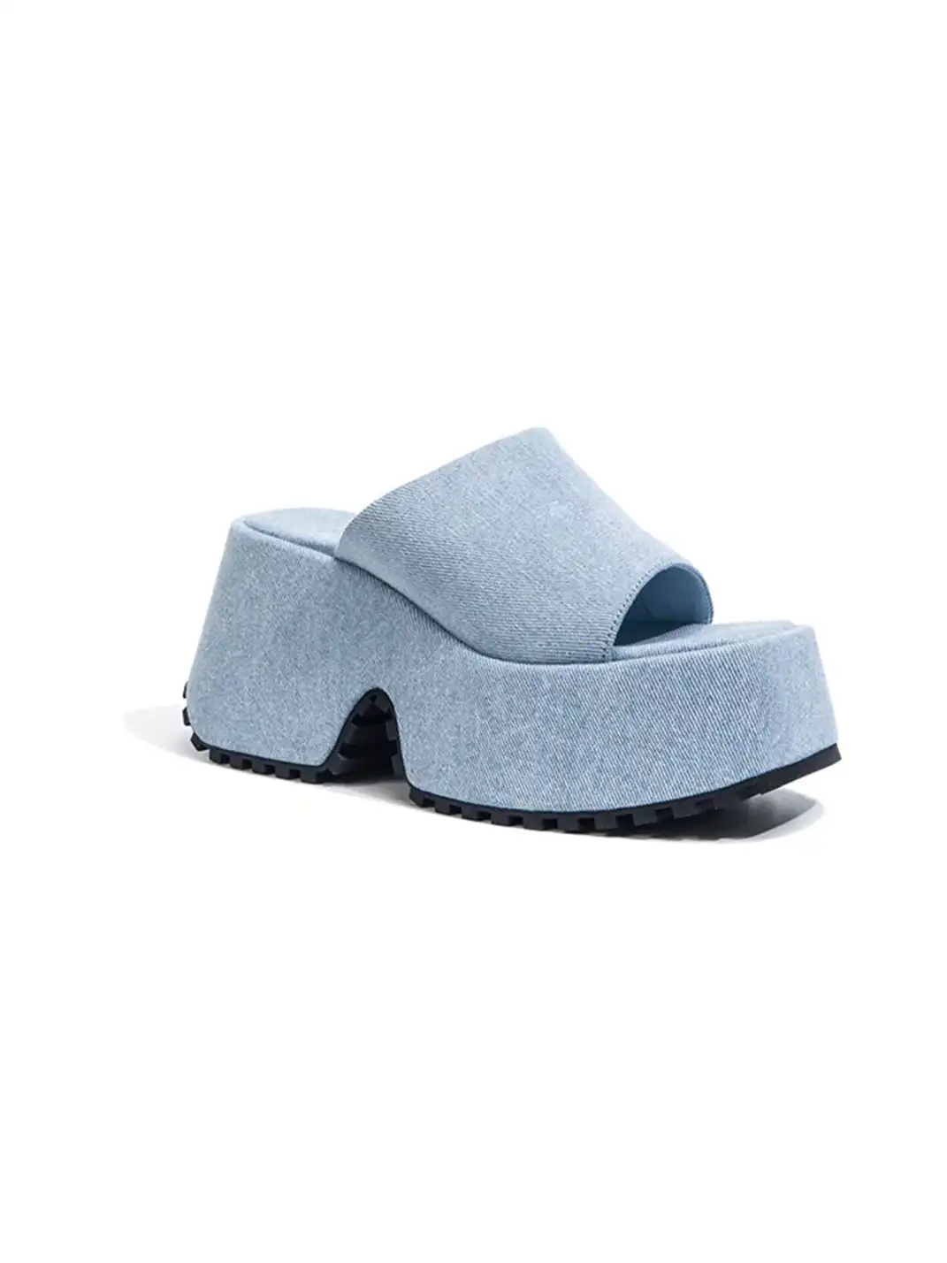 SISTER CURIE | Square-Toe Platform Denim Sandals