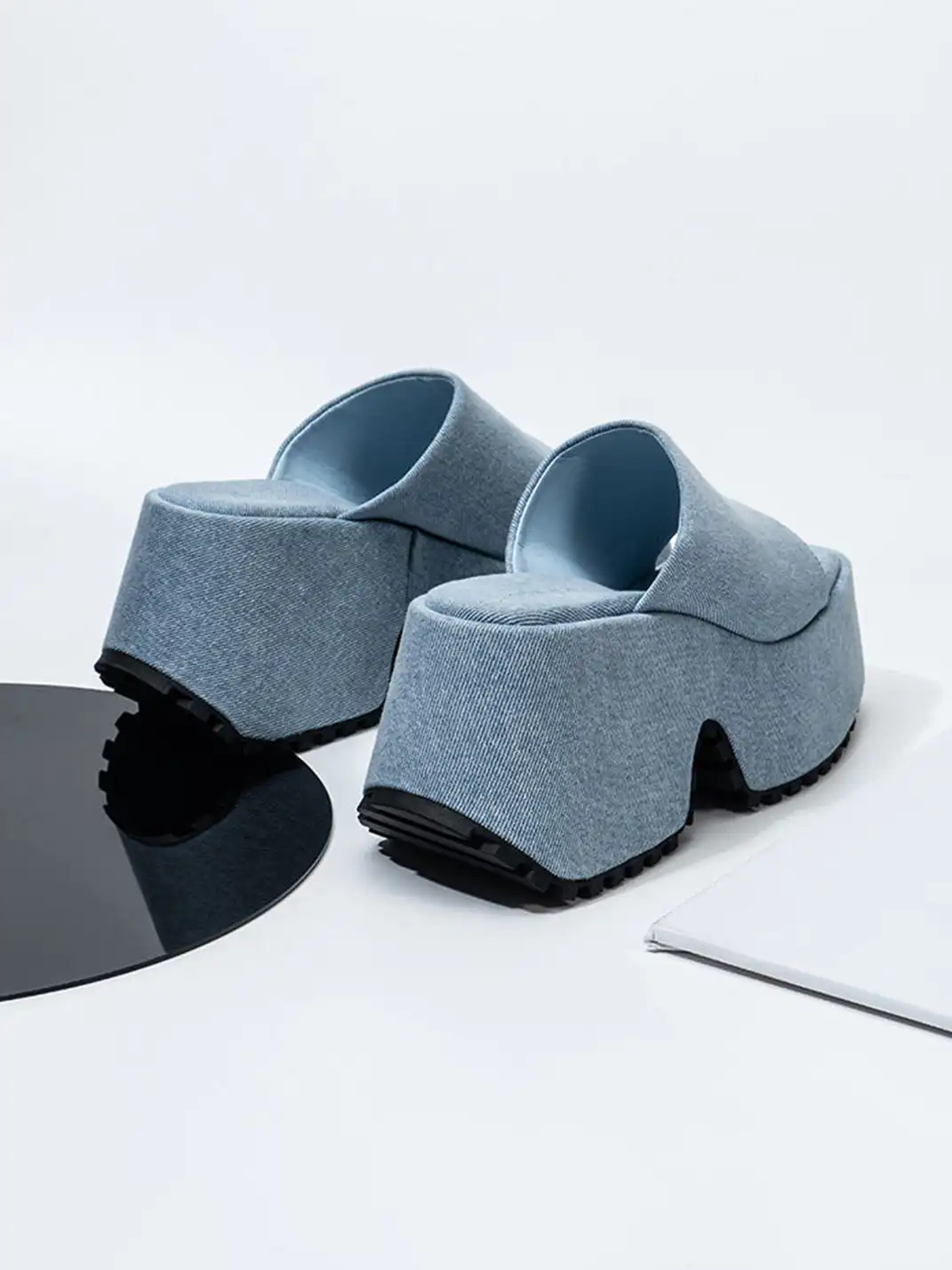 SISTER CURIE | Square-Toe Platform Denim Sandals