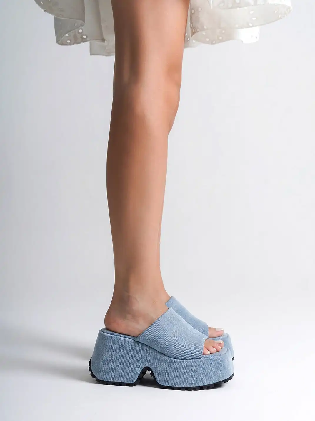 SISTER CURIE | Square-Toe Platform Denim Sandals