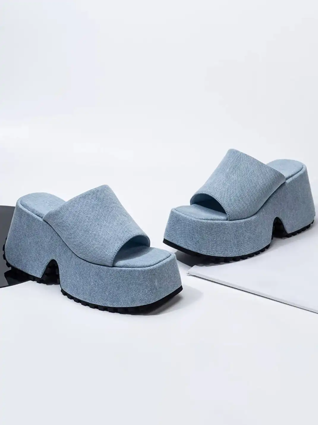 SISTER CURIE | Square-Toe Platform Denim Sandals