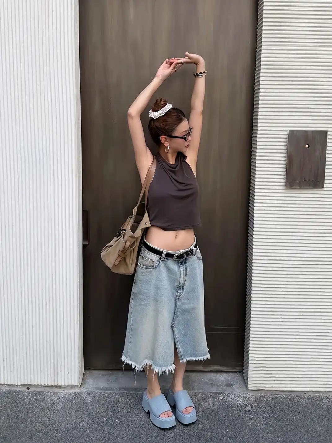 SISTER CURIE | Square-Toe Platform Denim Sandals