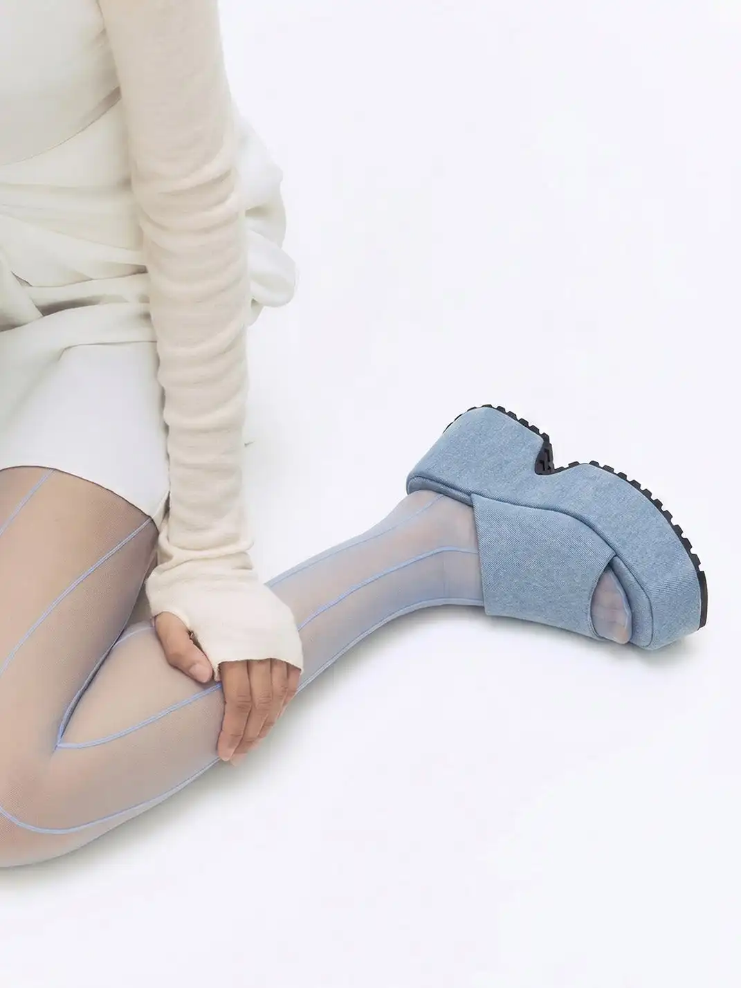 SISTER CURIE | Square-Toe Platform Denim Sandals