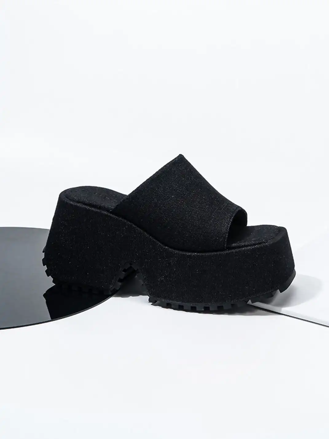 SISTER CURIE | Square-Toe Platform Denim Sandals
