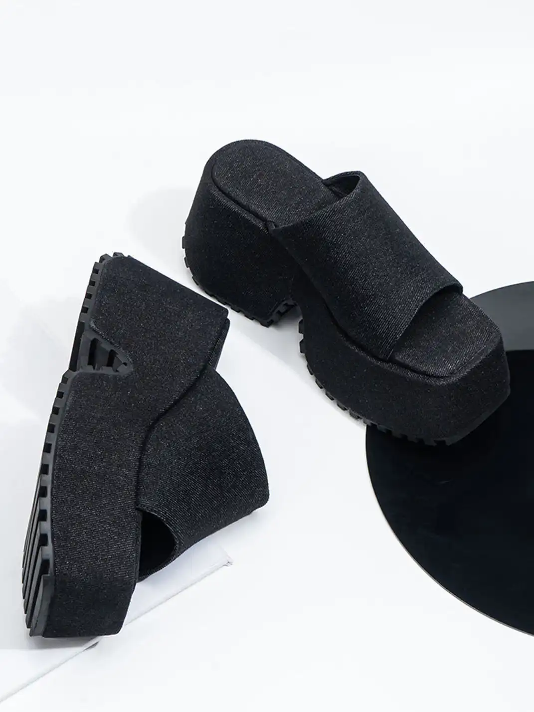 SISTER CURIE | Square-Toe Platform Denim Sandals