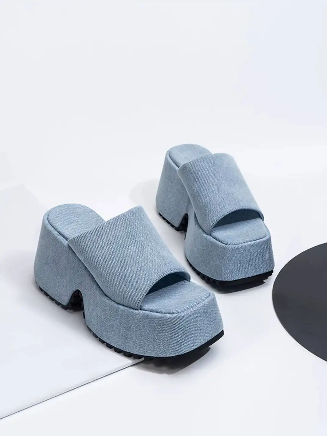 SISTER CURIE | Square-Toe Platform Denim Sandals