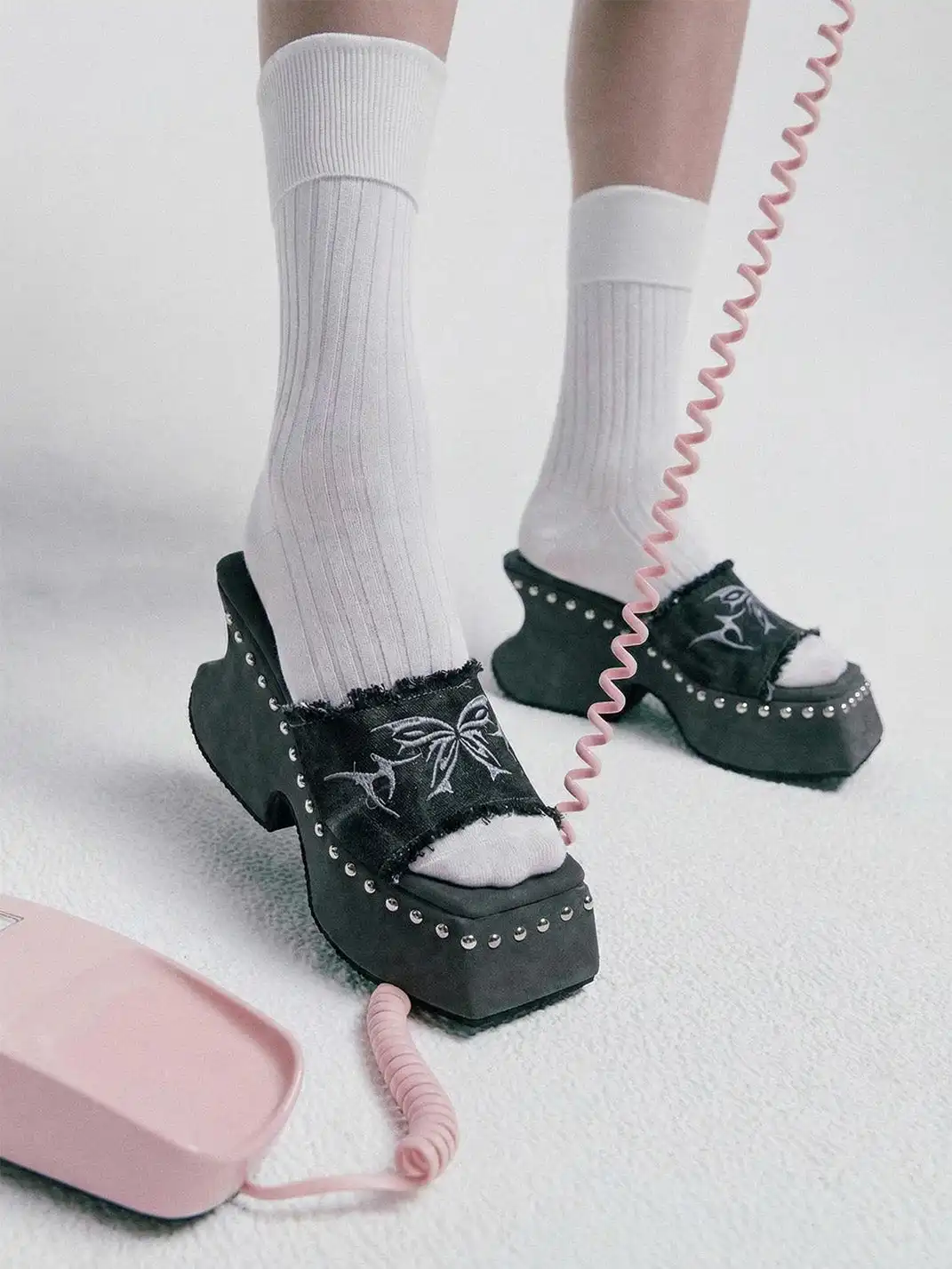 SISTER CURIE | Raw-Edged Embroidered Platform Sandals