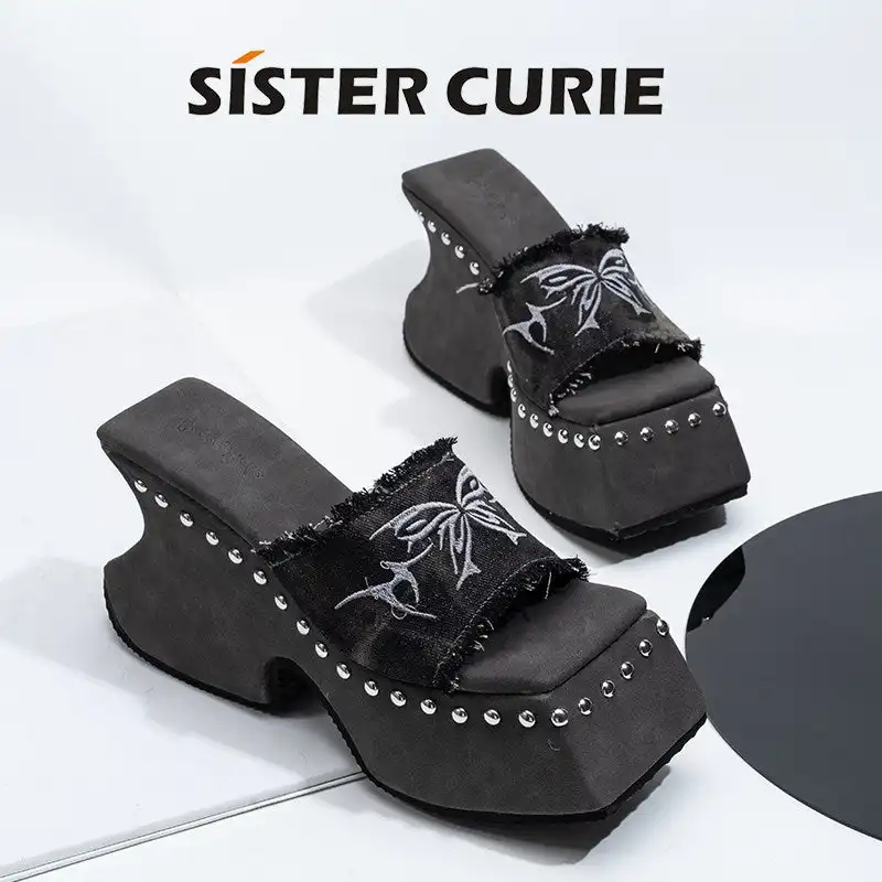 SISTER CURIE | Raw-Edged Embroidered Platform Sandals