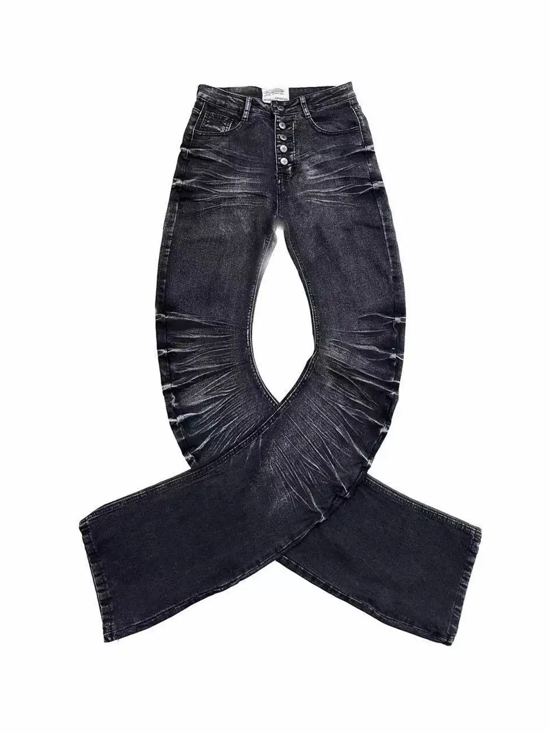 CandyCash | Crackled Washed Whiskered Flared Jeans