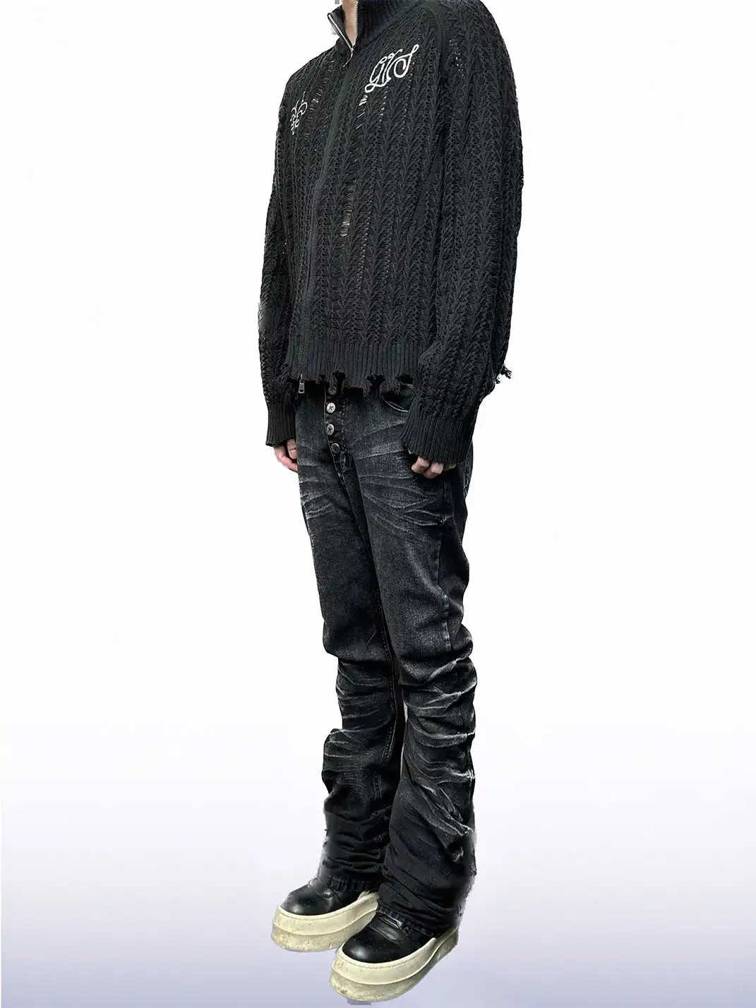 CandyCash | Crackled Washed Whiskered Flared Jeans