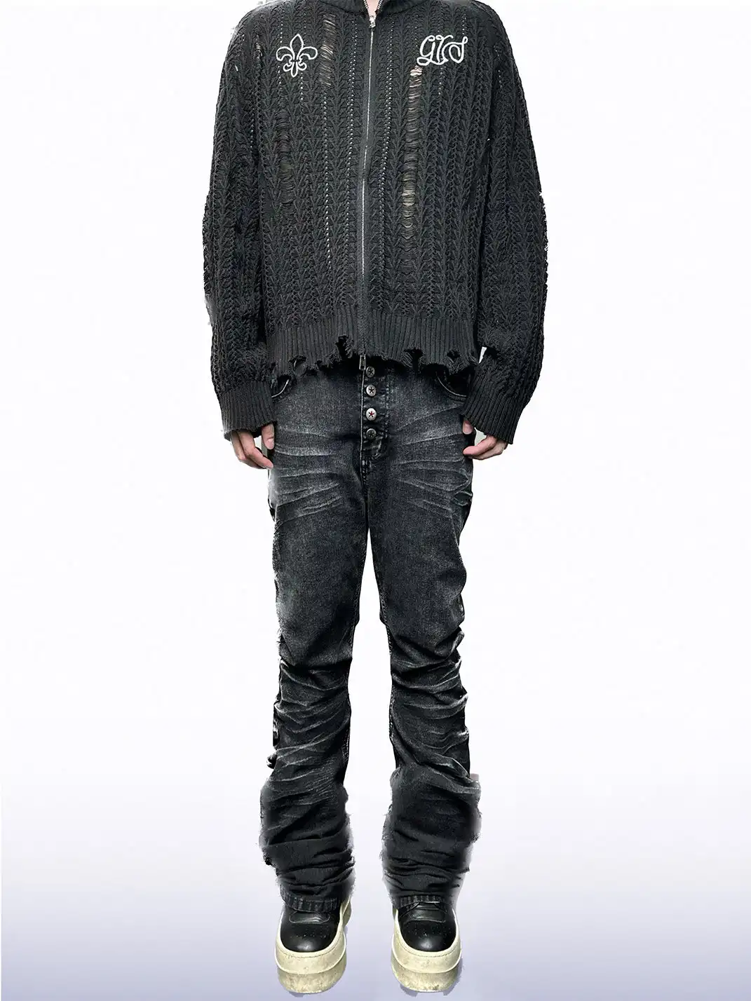 CandyCash | Crackled Washed Whiskered Flared Jeans