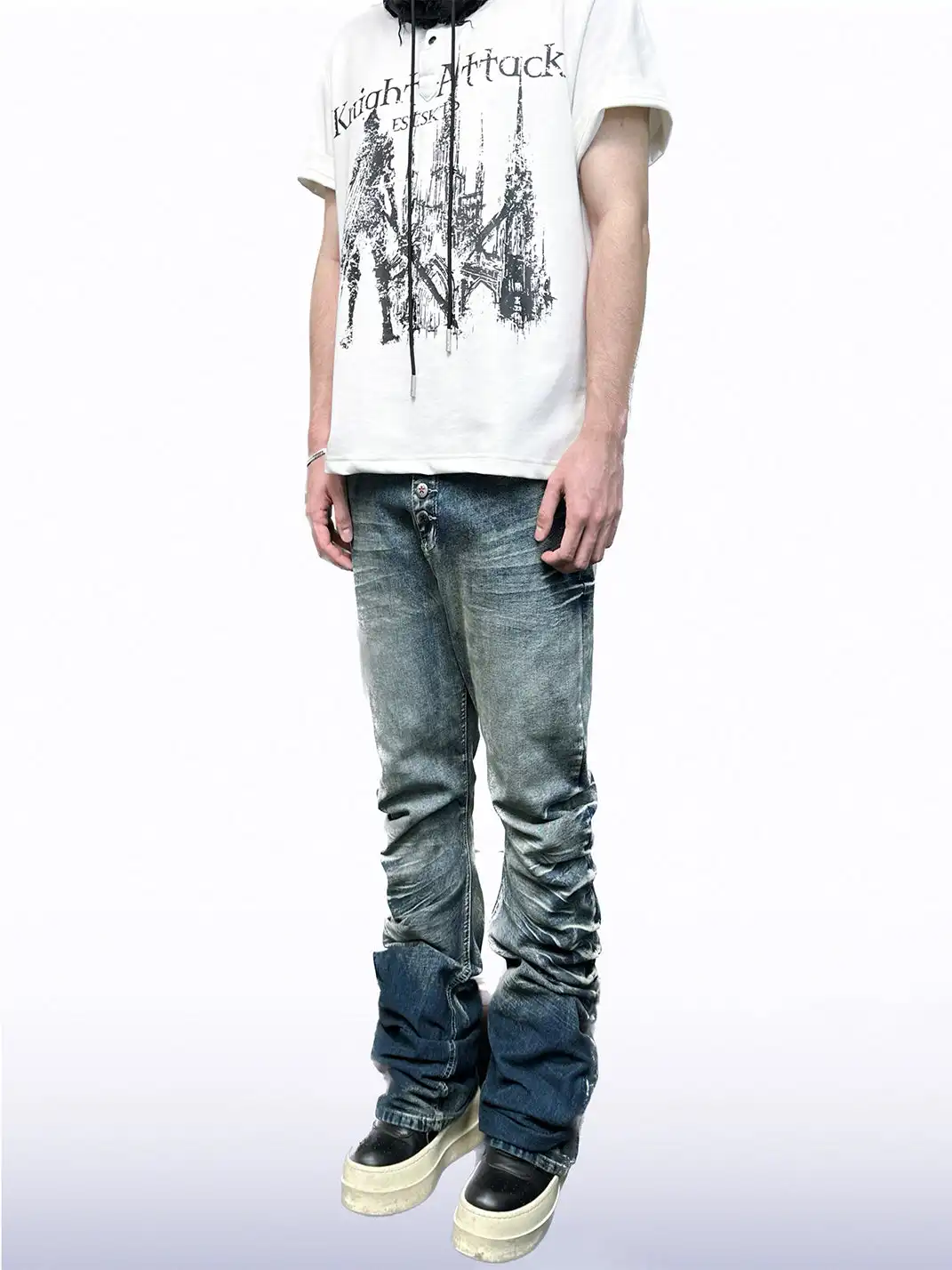 CandyCash | Crackled Washed Whiskered Flared Jeans