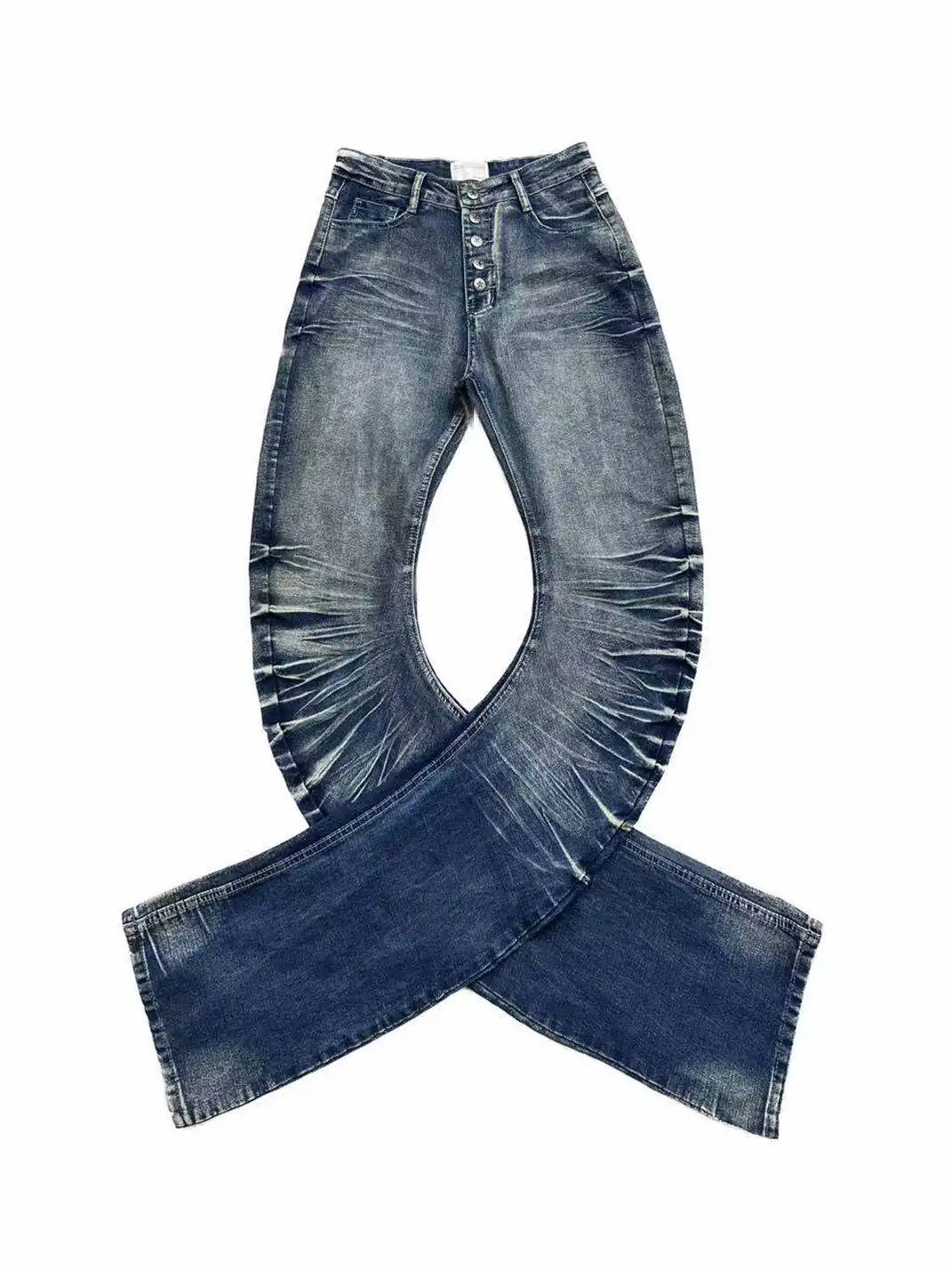 CandyCash | Crackled Washed Whiskered Flared Jeans