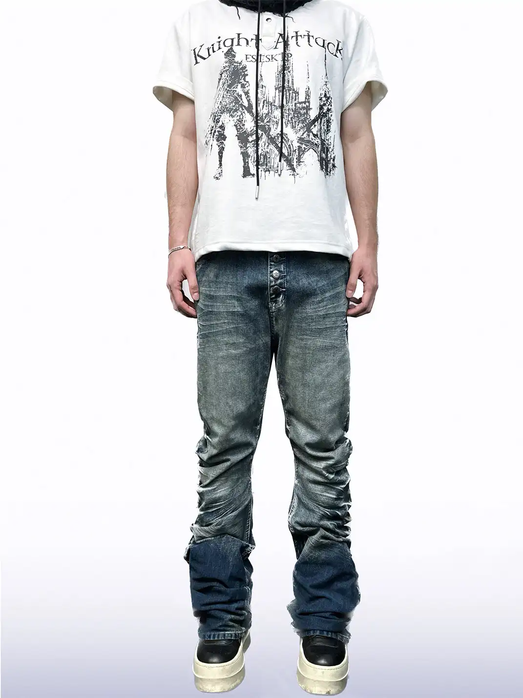 CandyCash | Crackled Washed Whiskered Flared Jeans