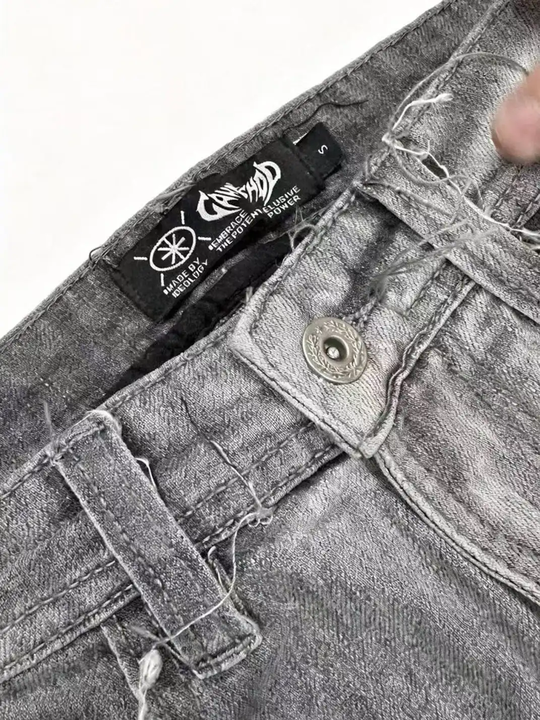 CandyCash | Crinkled Coated Knife-Cut Ripped Tassel Jeans