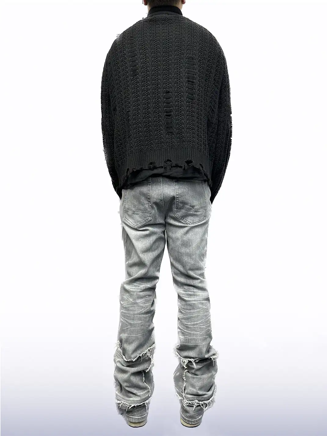 CandyCash | Crinkled Coated Knife-Cut Ripped Tassel Jeans