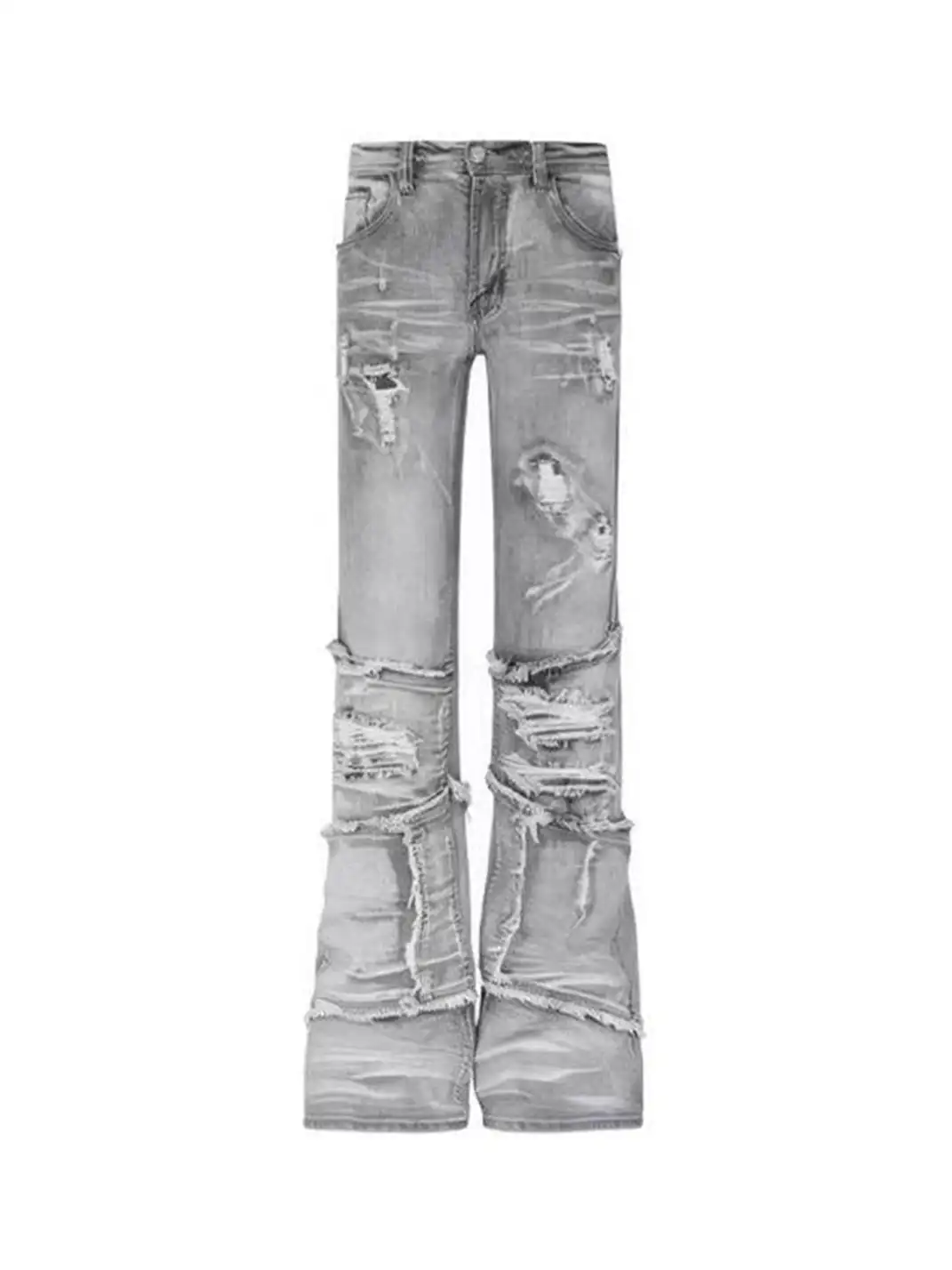 CandyCash | Crinkled Coated Knife-Cut Ripped Tassel Jeans