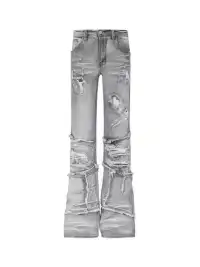 CandyCash | Crinkled Coated Knife-Cut Ripped Tassel Jeans