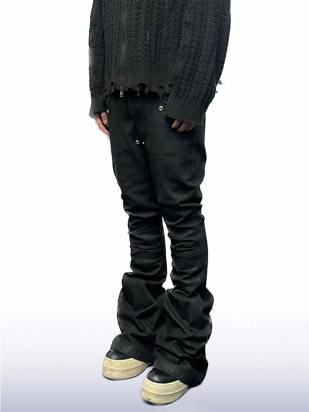 CandyCash | Wax-Coated Wrinkled Studded Jeans