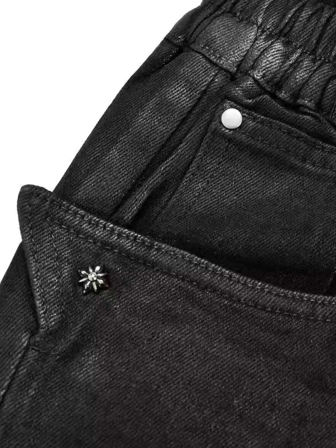 CandyCash | Wax-Coated Wrinkled Studded Jeans
