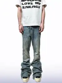 CandyCash | Distressed Washed Ice Blue Flared Jeans