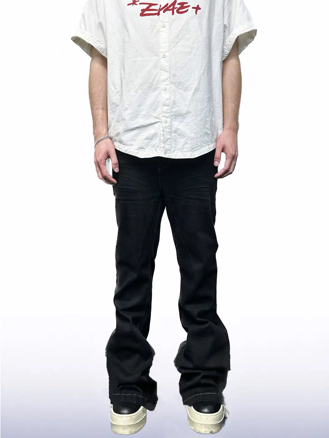 CandyCash | Hand-Pleated Floor-Length Jeans
