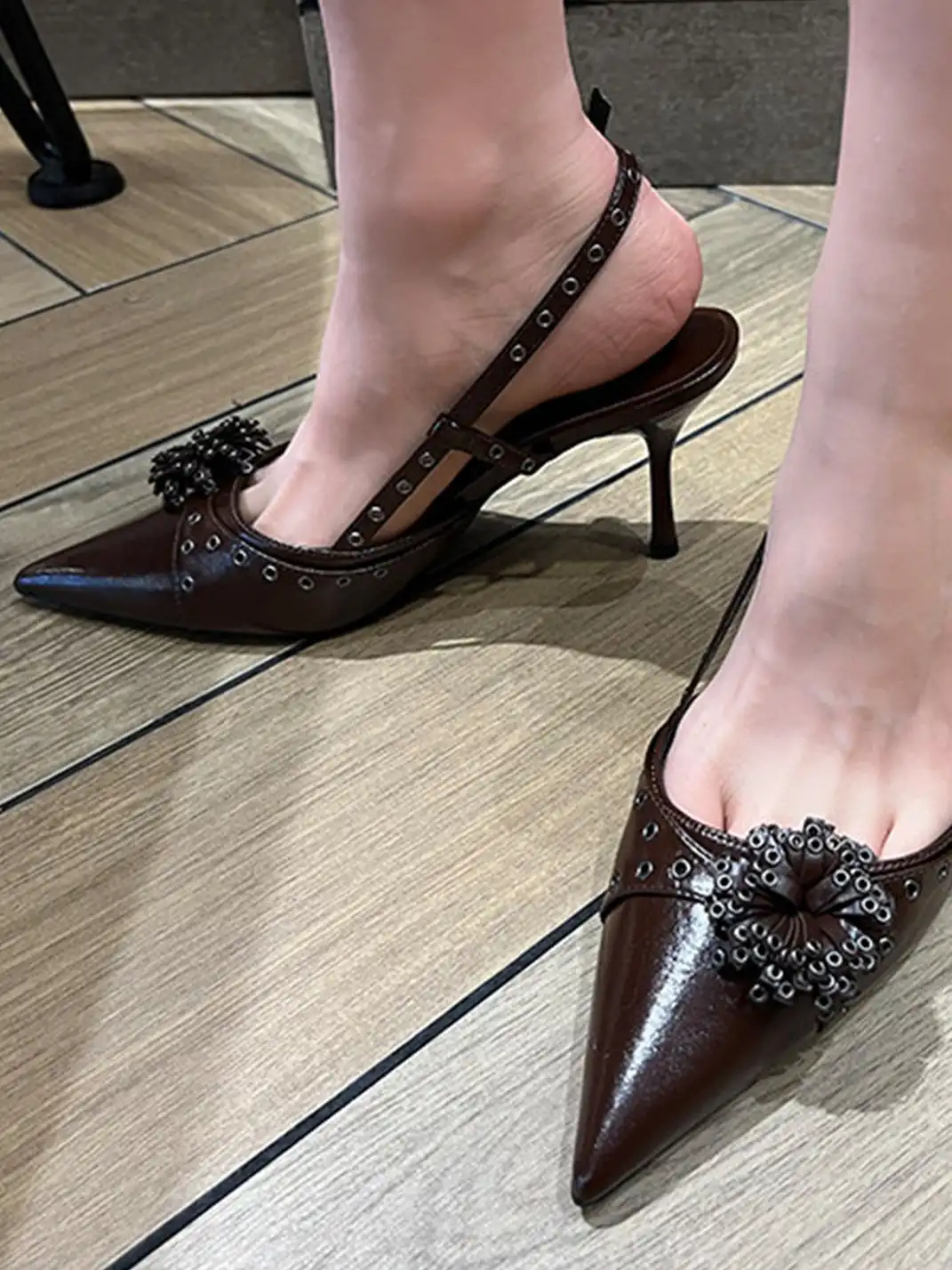 9HAO | Pointed-Toe Low-Cut High-Heeled Sandals