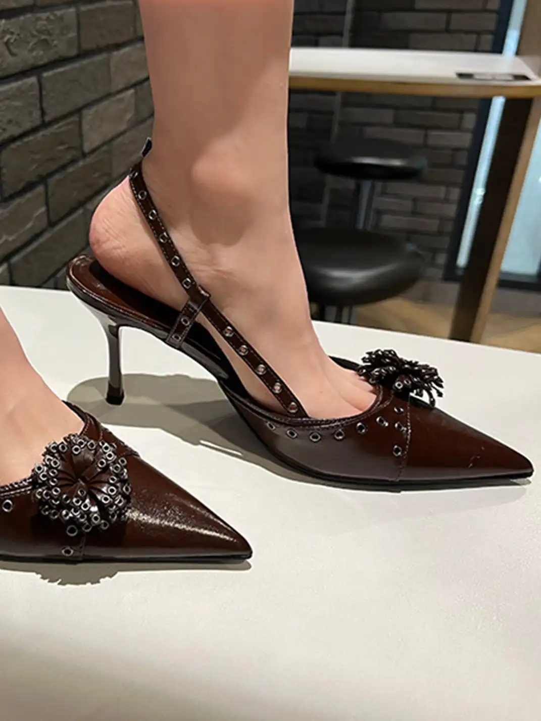 9HAO | Pointed-Toe Low-Cut High-Heeled Sandals