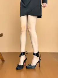 9HAO | Square-Toe Butterfly Strap Red-Soled High Heels