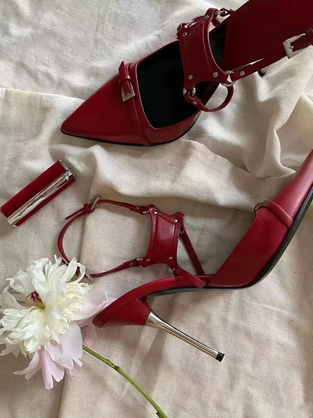 9HAO | Strappy Pointed-Toe High-Heeled Sandals