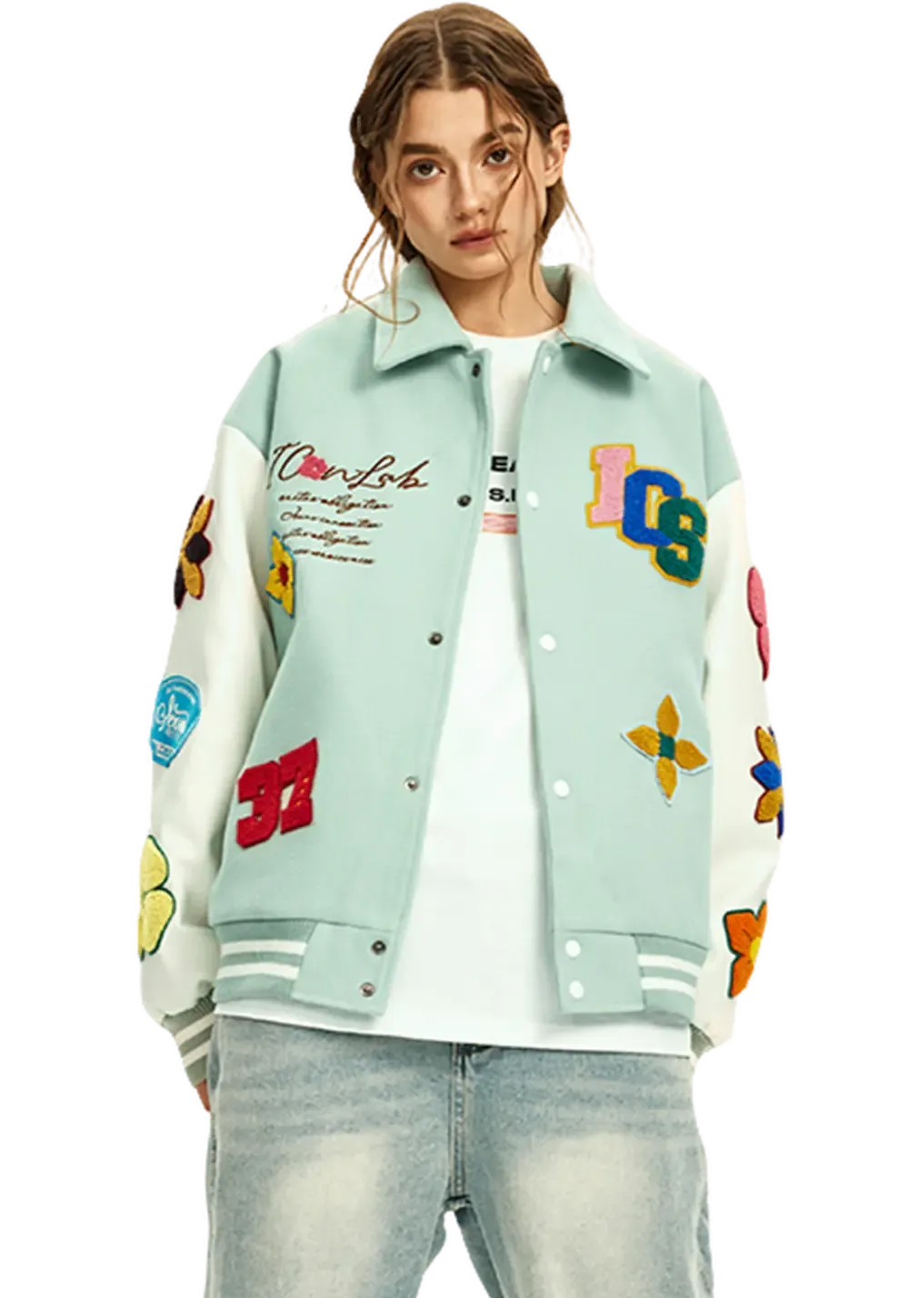 Flash Sale丨Flower Contrast Lapel Baseball Jersey(US Only)