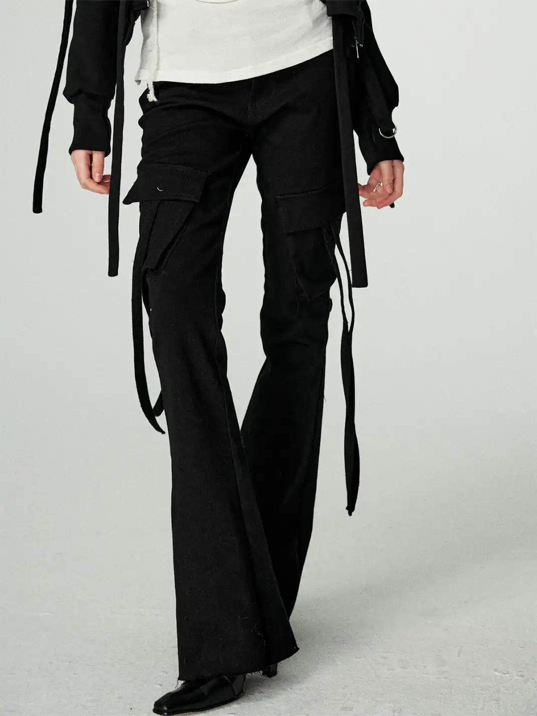 Razorr | Lace-Up Multi-Pocket Flared Jeans