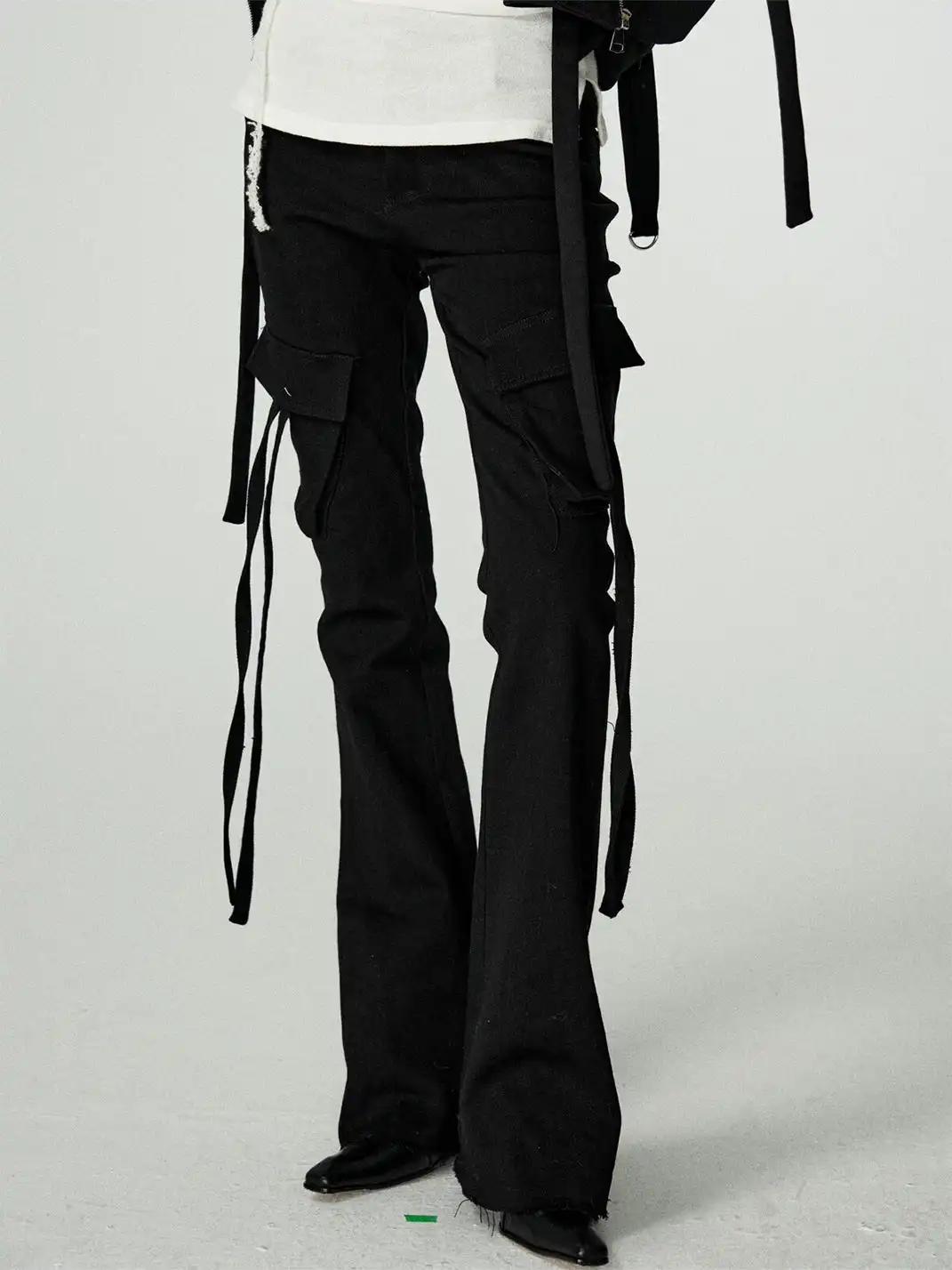 Razorr | Lace-Up Multi-Pocket Flared Jeans