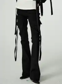 Razorr | Lace-Up Multi-Pocket Flared Jeans