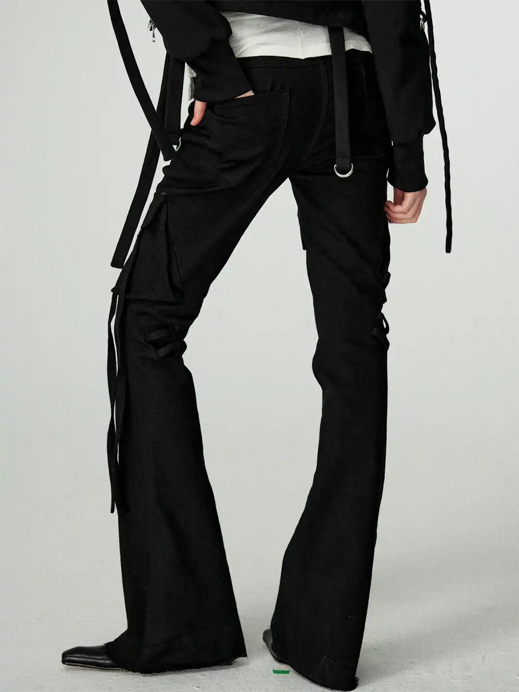 Razorr | Lace-Up Multi-Pocket Flared Jeans