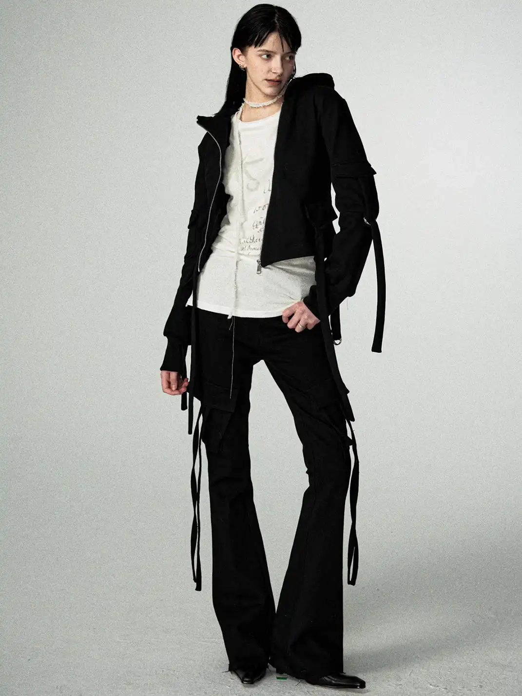 Razorr | Lace-Up Multi-Pocket Flared Jeans