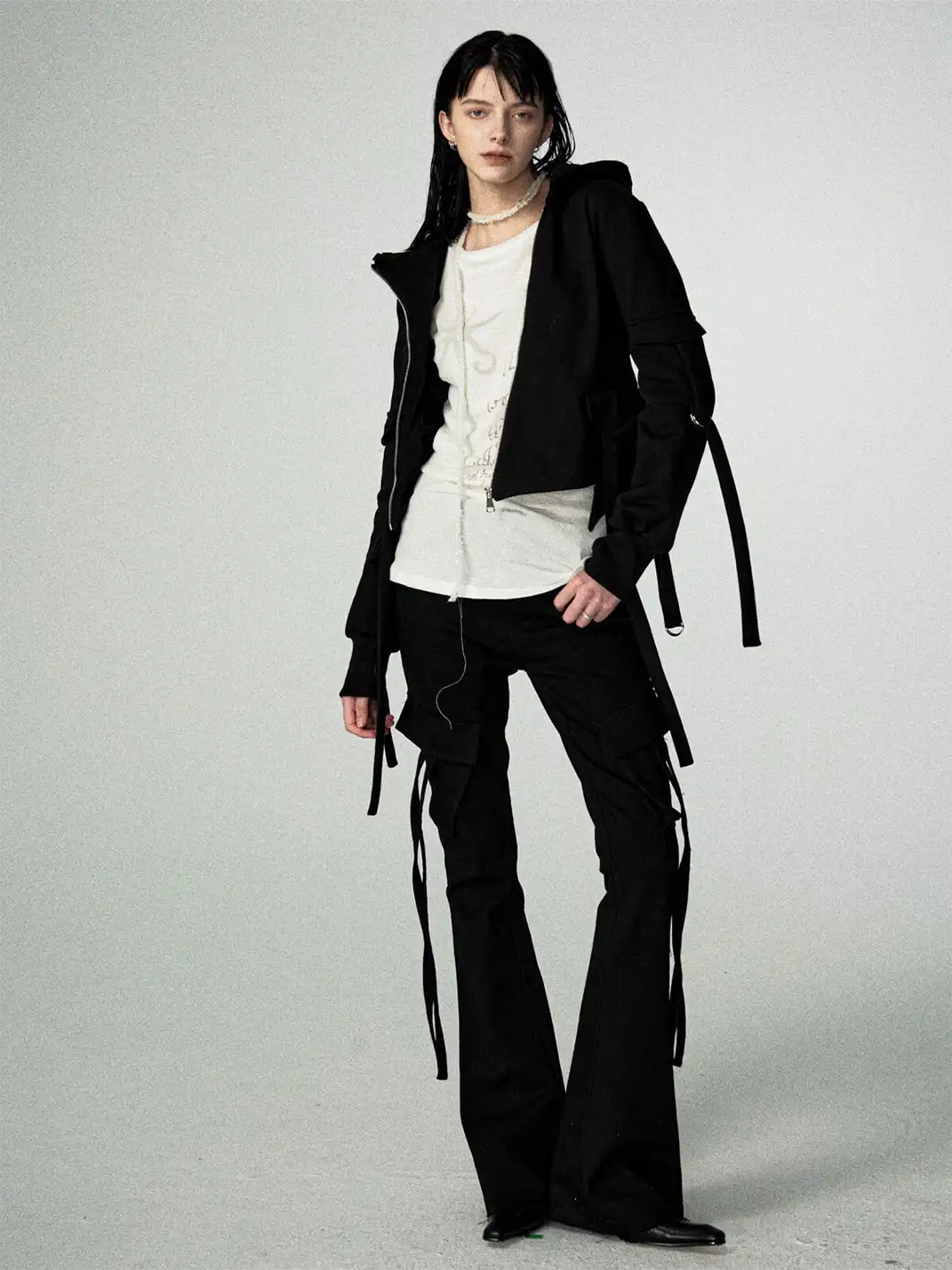 Razorr | Lace-Up Multi-Pocket Flared Jeans