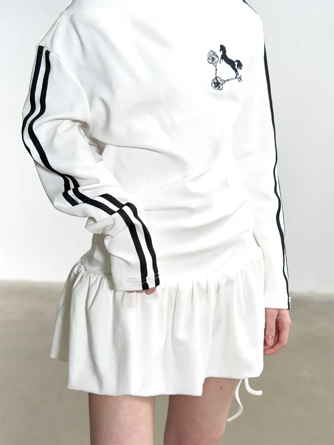 Razorr | Pony Key Striped Off-Shoulder Dress