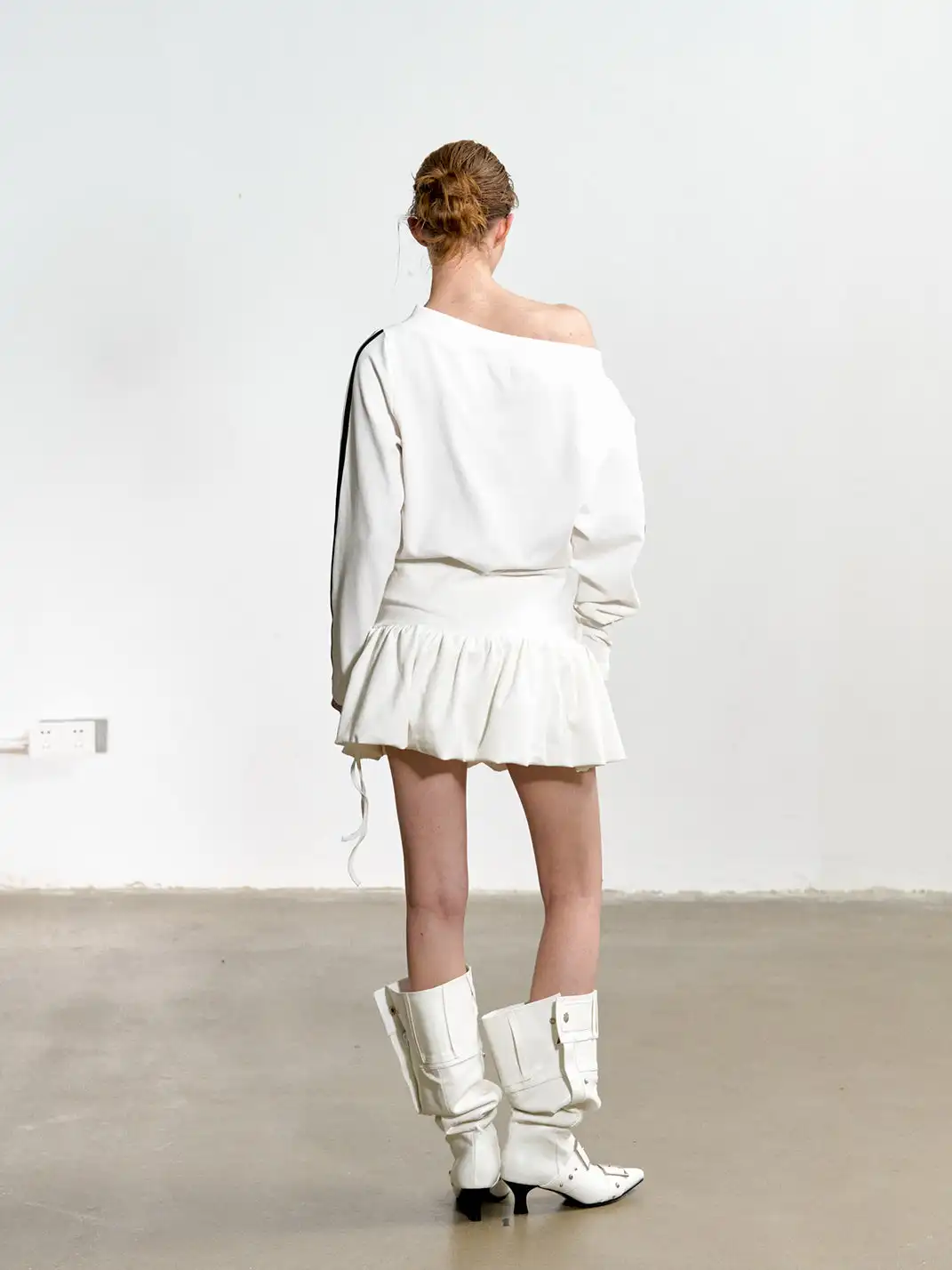 Razorr | Pony Key Striped Off-Shoulder Dress