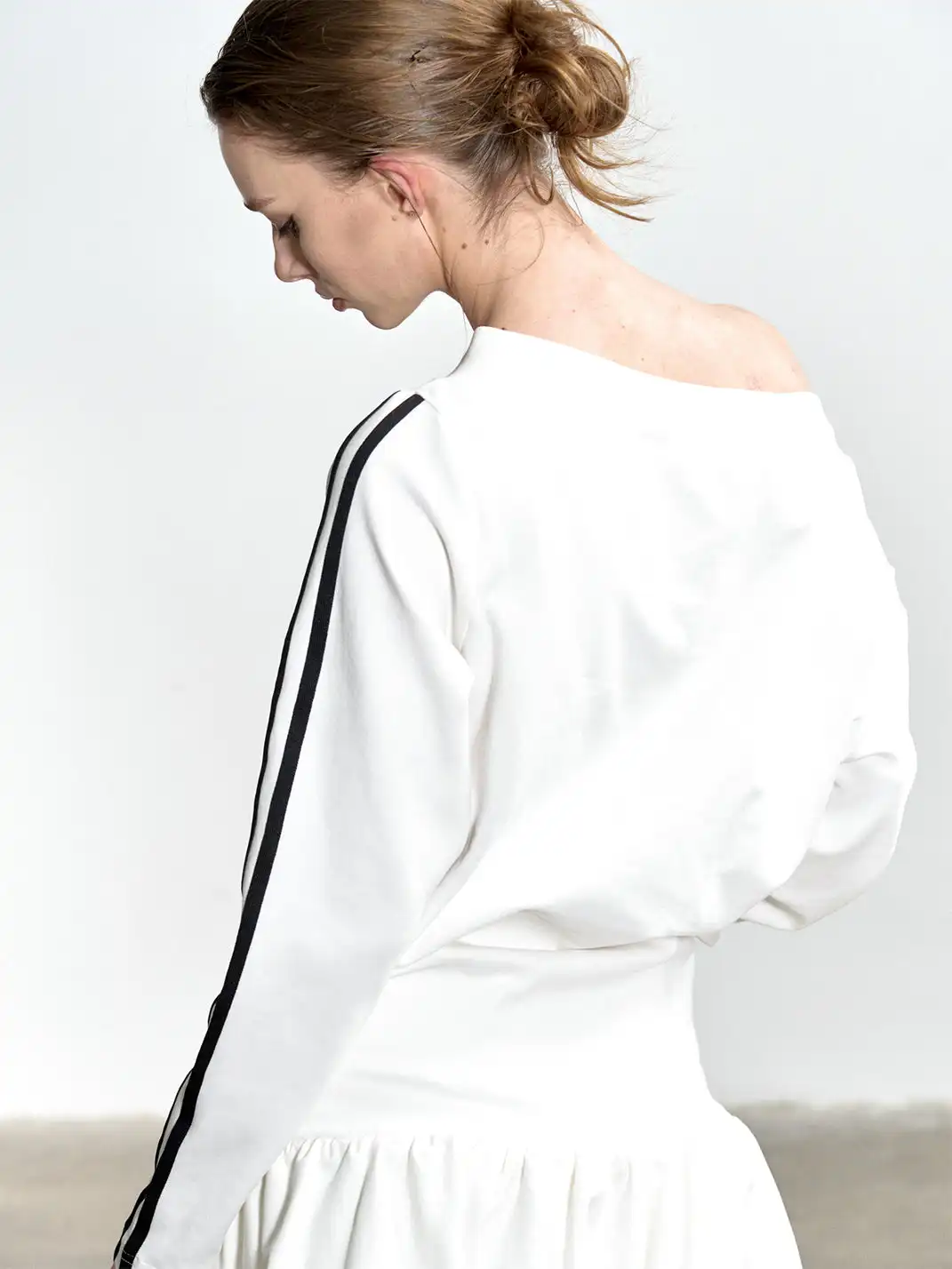 Razorr | Pony Key Striped Off-Shoulder Dress