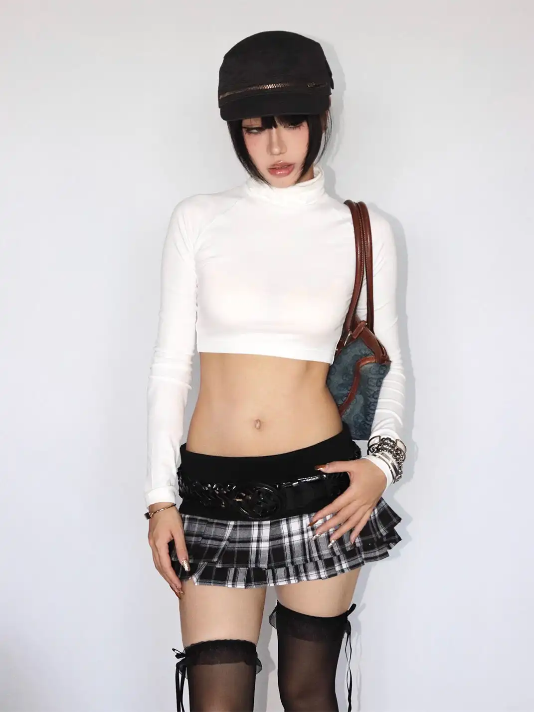 ONNASENSHI | Double-Layered Pleated Plaid Mini Skirt