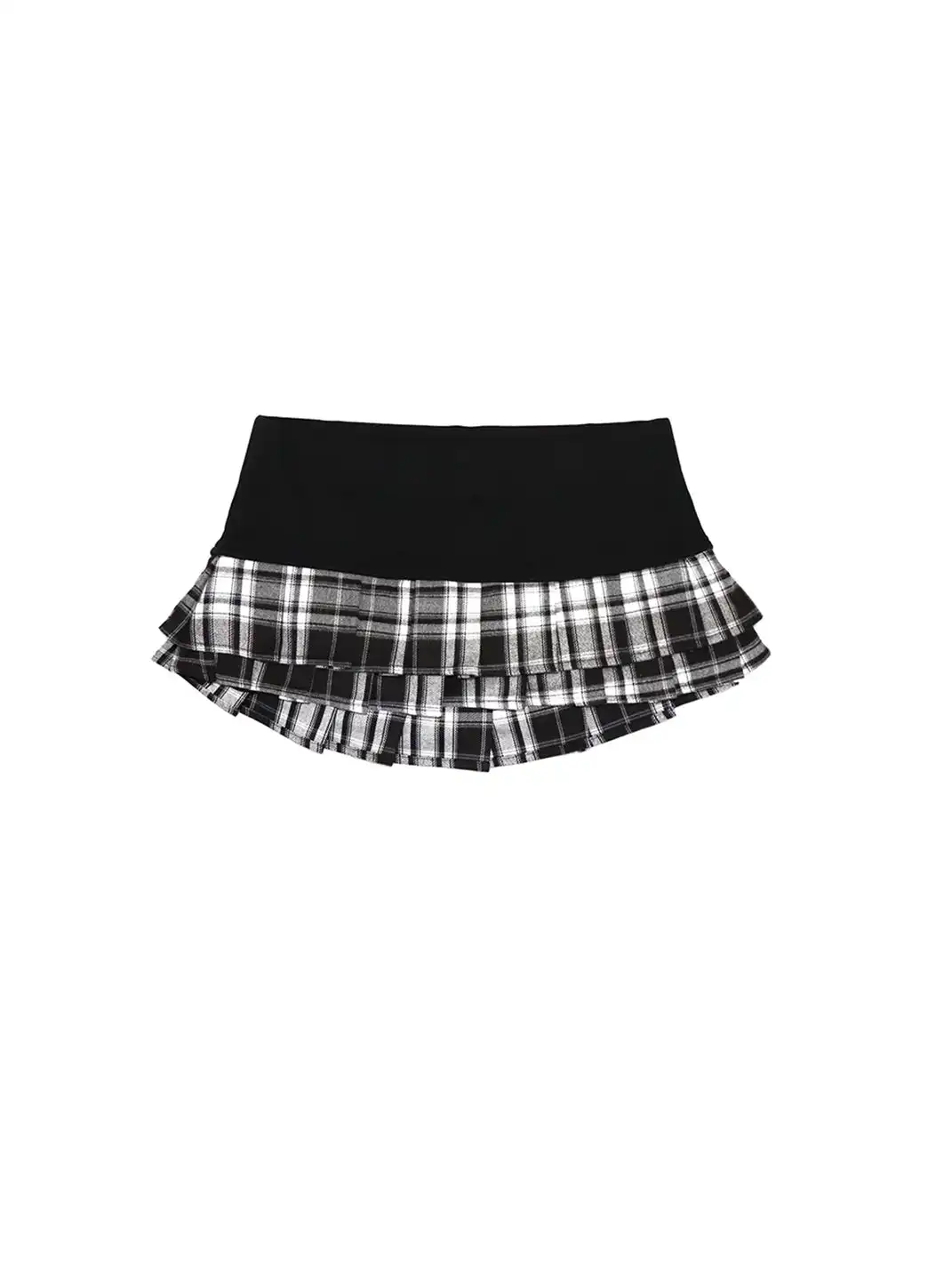 ONNASENSHI | Double-Layered Pleated Plaid Mini Skirt