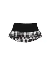 ONNASENSHI | Double-Layered Pleated Plaid Mini Skirt