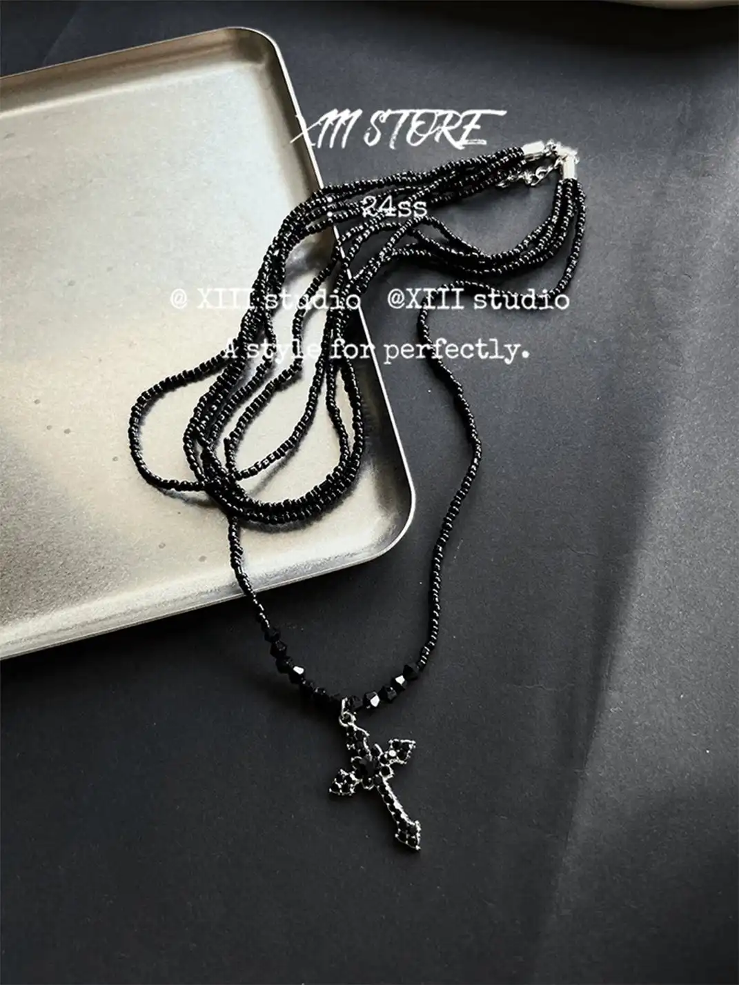 XIII STORE | Multi-Layered Beaded Cross Necklace