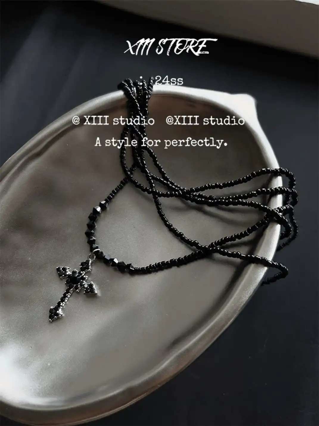 XIII STORE | Multi-Layered Beaded Cross Necklace