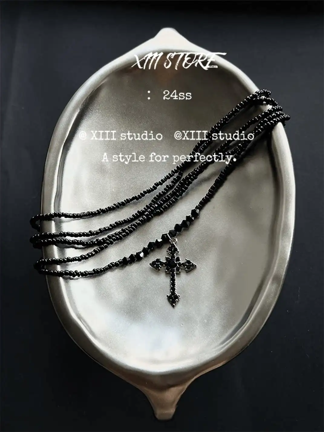 XIII STORE | Multi-Layered Beaded Cross Necklace