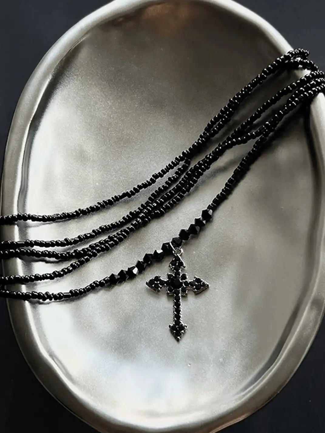 XIII STORE | Multi-Layered Beaded Cross Necklace