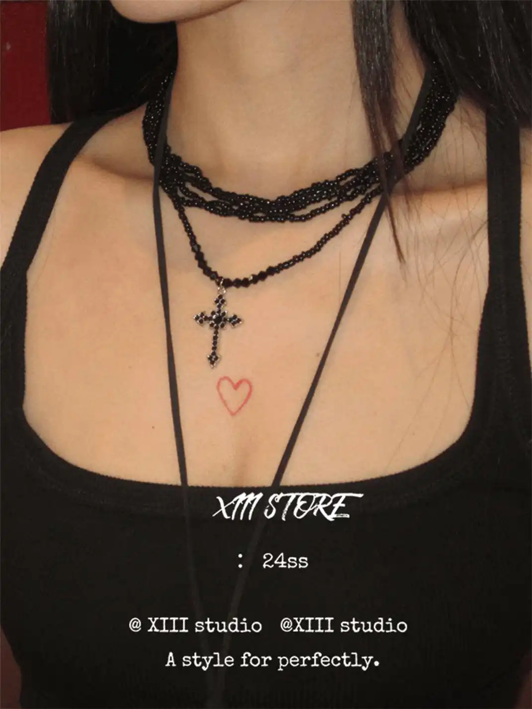 XIII STORE | Multi-Layered Beaded Cross Necklace