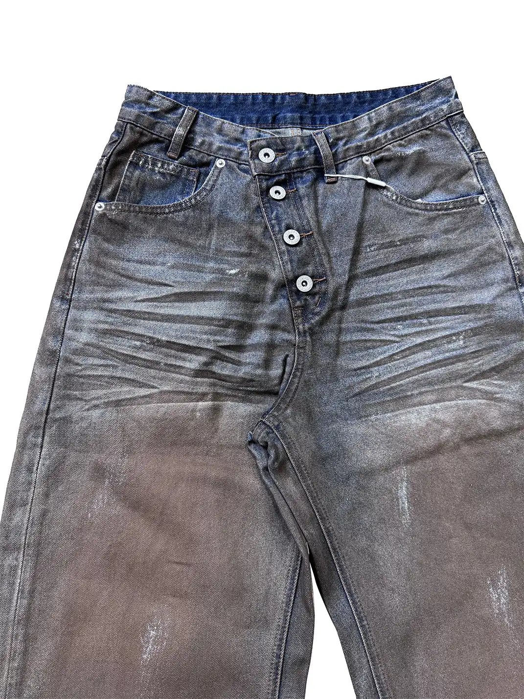 noEmosen | Silver-Plated Batik Slanted Placket Jeans